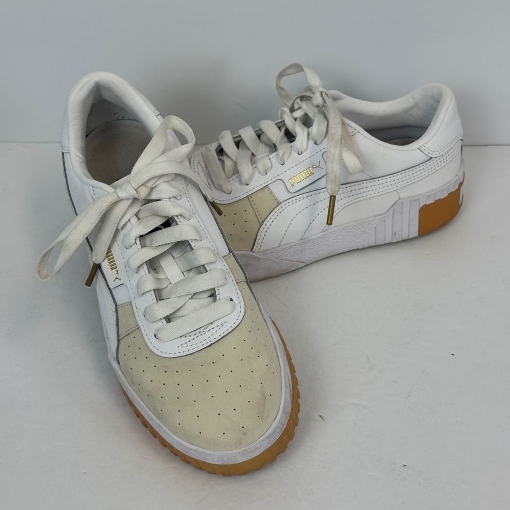 Puma Cali‎ White Gum Women Sneakers 369653 01 Low Top Platform Leather Suede 9